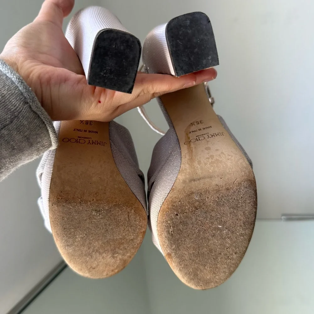 EUC JIMMY CHOO Heloise 120MM Glitter Platform Sandals Macaron 36.5 $1,025 - Picture 10 of 13